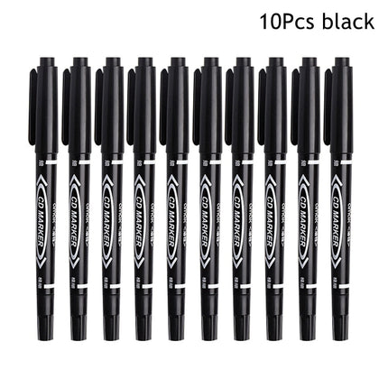 Permanent Black Marker Pen Set- 10 Double Headed Waterproof Marker for Office School Supplies