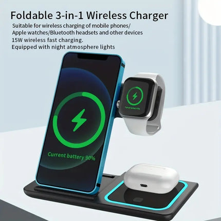 3-in-1 Foldable Wireless Charger Station for iPhone Apple Watch Airpods