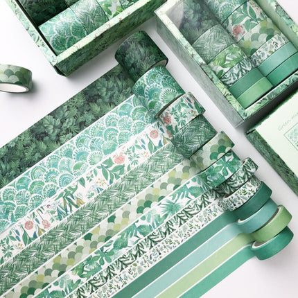 Colorful Green Washi Tape Set: Aesthetic Tape for DIY Crafts, Scrapbooking