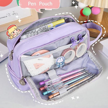 Large Capacity Pencil Case Pouch: 4-Slot Multi-layer Cute Pouch with Zipper