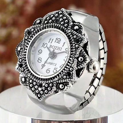 Stylish Ring Watch for Women: Elegant Finger Ring Quartz Silver Watch