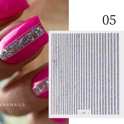 3D Metal Stripe Nail Stickers: Silver and Rose Gold Lines for Nail Art