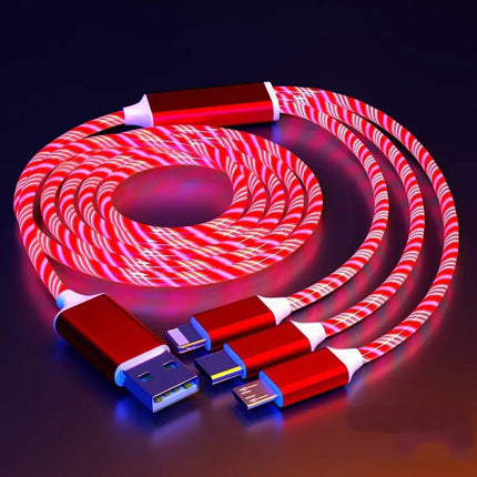 Glow Flowing LED 3-in-1 Charging Cable for iPhone, Samsung, Huawei & Xiaomi