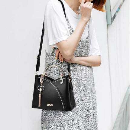 GTS Leather Handbags For Women Stylish| Crossbody Ladies Hand Bags For Women | Women Handbags With Metal Handle, Removable Straps, Sling Bag For Women| Purse For Women (Jet Black)