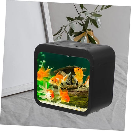 LED Light Mini Fish Tank for Office and Home (Color may vary)- Compact Stylish Fish Aquarium Tank for Home Decor & Table Decor | Desktop Aquarium Tank for Betta Fish - Office Fish Tank- Black