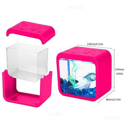 LED Light Mini Fish Tank for Office and Home - Compact Stylish Fish Aquarium Tank for Home Decor & Table Decor | Desktop Aquarium Tank for Betta Fish - Office Fish Tank- Pink