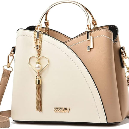 Maxbell Two Tone Tassel Decor Satchel Bag Metal Letter Decor Double Handle
