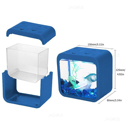 LED Light Mini Fish Tank for Office and Home - Compact Stylish Fish Aquarium Tank for Home Decor & Table Decor | Desktop Aquarium Tank for Betta Fish - Office Fish Tank- Blue