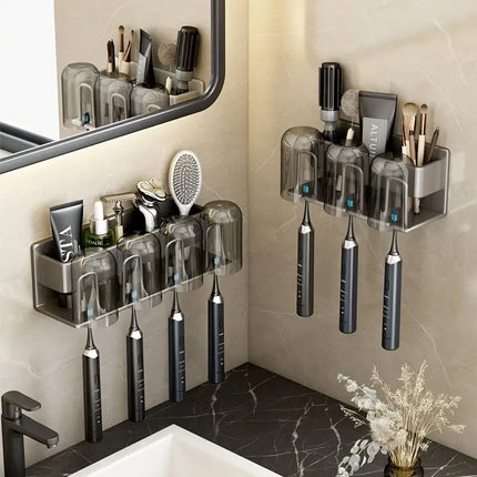 Multipurpose Bathroom Organizer Rack: Shelf for Accessories and Toothbrush Holder