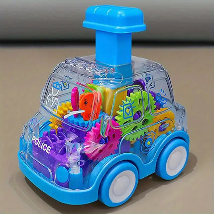 Durable Transparent Police Gear Car Fun One-Press Toy For Kids