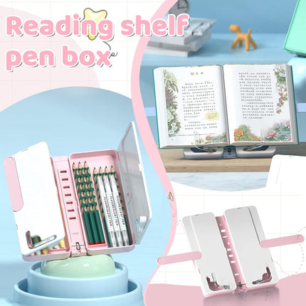 2-in-1 Multi-Function Pencil Box: Book Reading Stand, Pen Storage, Erasable Whiteboard