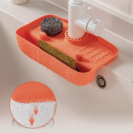 Maxbell Silicone Kitchen Sink Organizer Draining Rack for Sink Soap Holder, Sponge Holder & Kitchen Scrubber Holder| Sink Drainer Kitchen Essentials | Kitchen Accessories - Orange