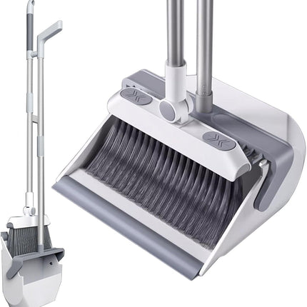 180° Rotating Head Broom Dustpan Set with Long Handle for Both Wet and Dry Floor Cleaning