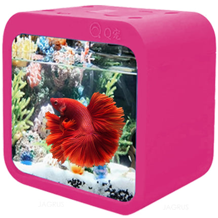 LED Light Mini Fish Tank for Office and Home - Compact Stylish Fish Aquarium Tank for Home Decor & Table Decor | Desktop Aquarium Tank for Betta Fish - Office Fish Tank- Pink