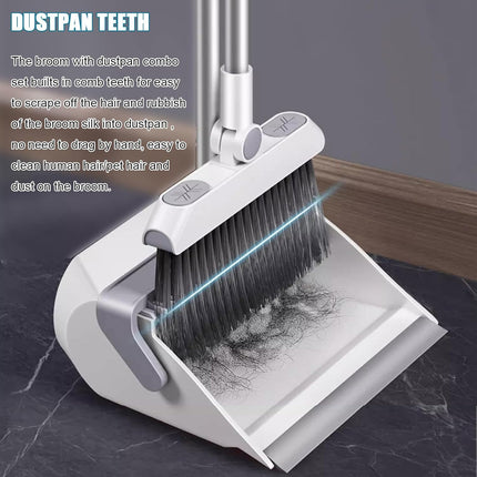 180° Rotating Head Broom Dustpan Set with Long Handle for Both Wet and Dry Floor Cleaning