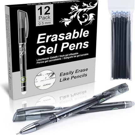 12pcs Erasable Gel Pen with Ultra Fine 0.5mm Tip, 20 Refills for School Office