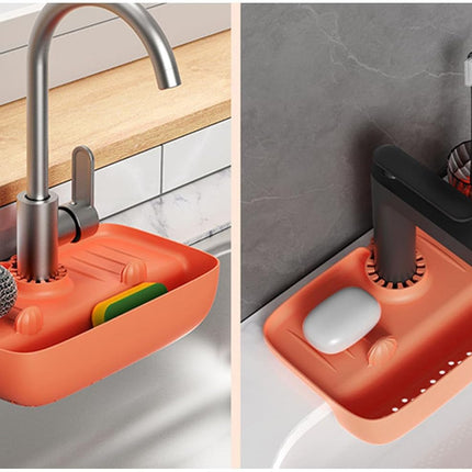 Maxbell Silicone Kitchen Sink Organizer Draining Rack for Sink Soap Holder, Sponge Holder & Kitchen Scrubber Holder| Sink Drainer Kitchen Essentials | Kitchen Accessories - Orange