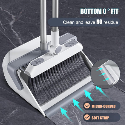 180° Rotating Head Broom Dustpan Set with Long Handle for Both Wet and Dry Floor Cleaning