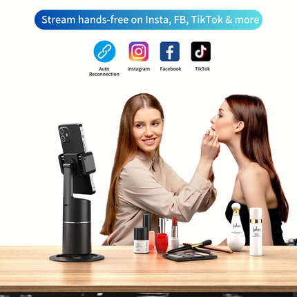 360° Auto Face Tracking Phone Holder Tripod for Vlogging - Black