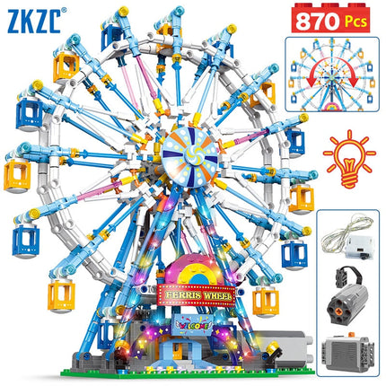 Electric Building Blocks - City Friends MOC Rotating Ferris Wheel with Lights