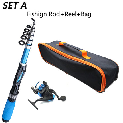 Carbon Fiber Telescopic Fishing Rod With Reel Set: Includes Hooks and Carrier Bag