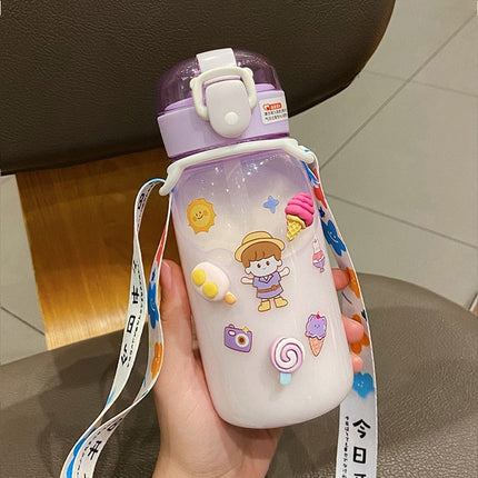 Cute Transparent Water Bottle with Straw for Kids for Kindergarten and School