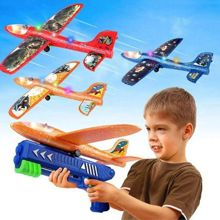 Airplane Launcher Toy with Dual Flight Mode: LED Foam Aeroplane Glider for Kids