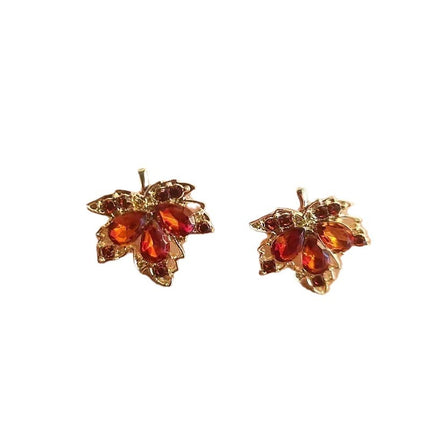 Maxbell Fashionable Red Maple Leaf Stud Earrings: Elegant & Chic for Everyday Elegance