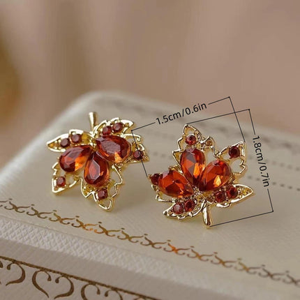 Maxbell Fashionable Red Maple Leaf Stud Earrings: Elegant & Chic for Everyday Elegance