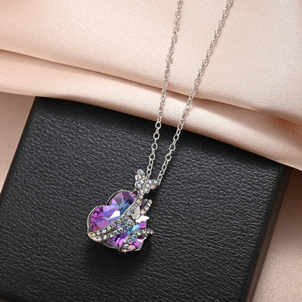 Maxbell Heart-Shaped Crystal Butterfly Necklace: Ocean Heart Love Diamond Pendant - A Symbol of Elegance