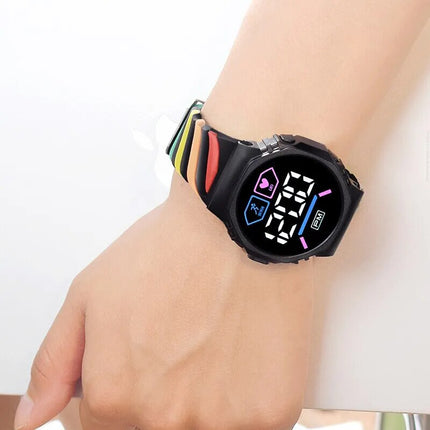 Maxbell Rainbow LED Watch: Stylish Digital Sports Fashion for Students