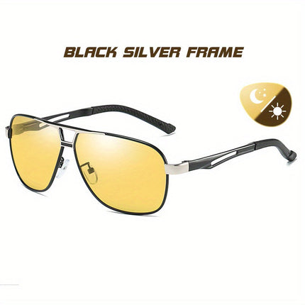 Mens Polarized Photochromic Sunglasses: UV400 Night Vision Driving Glasses-Yellow