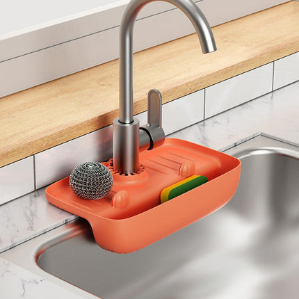 Maxbell Silicone Kitchen Sink Organizer Draining Rack for Sink Soap Holder, Sponge Holder & Kitchen Scrubber Holder| Sink Drainer Kitchen Essentials | Kitchen Accessories - Orange