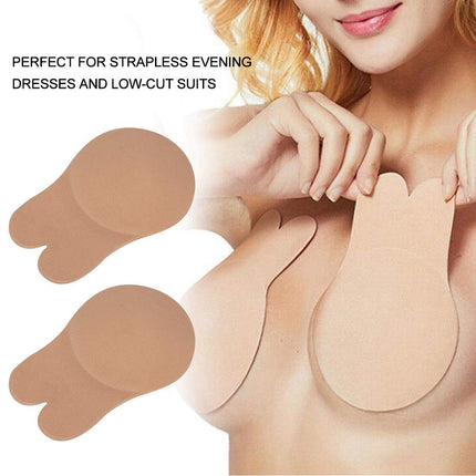 GTS Adhesive Stick On Bra for Women | Reusable Nylon Nipple Cover Boob Tape for Backless Tops for Women| Rabbit Shape Invisible Bra for Breast Lift- Size Medium Beige