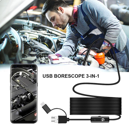 Wireless Endoscope - Wi-Fi Industrial Borescope with 3-in-1 USB Snake Camera for Android & iPhone (Black)