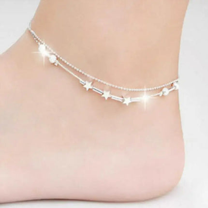 Maxbell Silver Ankle Bracelet - Elegant Ladies' Foot Jewelry with Adjustable Chain