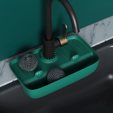 Splash-Proof Kitchen Faucet Draining Rack: Countertop Mat for Sponge Storage- Dark Green