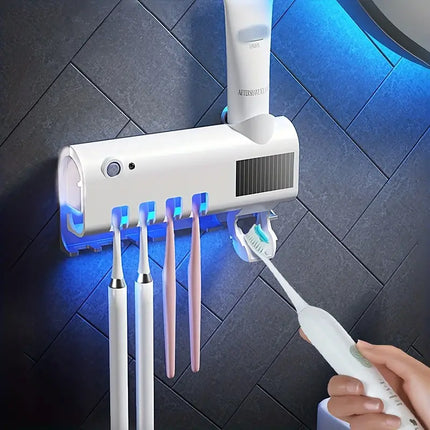 Wall Mounted Automatic Toothpaste Dispenser with UV Toothbrush Sanitizer