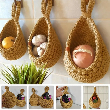 Hanging Fruit Vegetable Basket: Jute Basket Bag for Home and Kitchen- Large