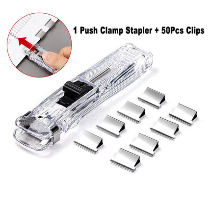 Mini Traceless Reusable Hand Clamp Push Stapler - Effortless Binding Tool for Office, School, and Home | Eco-Friendly Supplies and Accessories