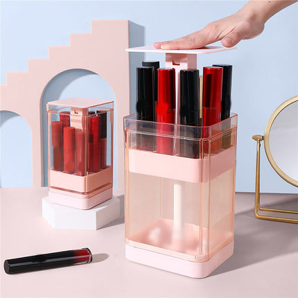 Transparent Lipstick Storage Box with Lid: Multi-Compartment Press Lift Organizer