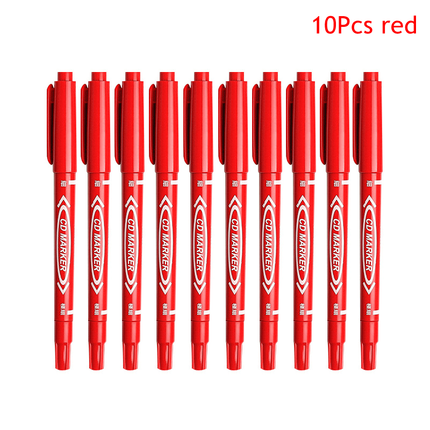 Permanent Red Marker Pen Set- 10 Double Headed Waterproof Marker for Office School Supplies