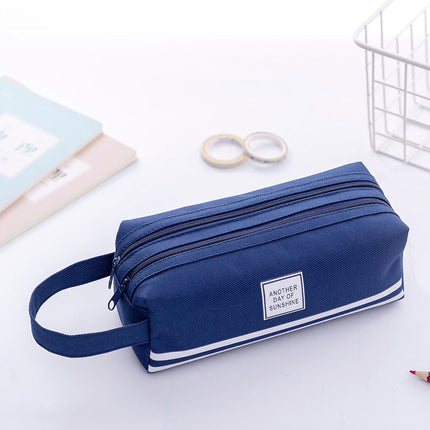 Large Capacity Pencil Case for School and Office: Canvas Zipper Pouch in Blue