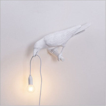 Crow Bird Hanging Light: Modern Table Lamp for Living room- Looking Right- White